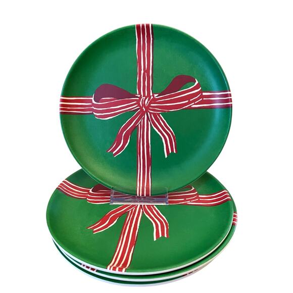 Target Threshold Red Bow Melamine Salad Plates 7in Set of 4 Holiday Green NEW - Picture 12 of 15